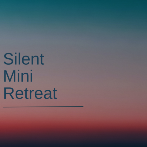 A serene gradient background transitioning from deep blue to soft red with the text "Silent Mini Retreat" in elegant, minimalist font.