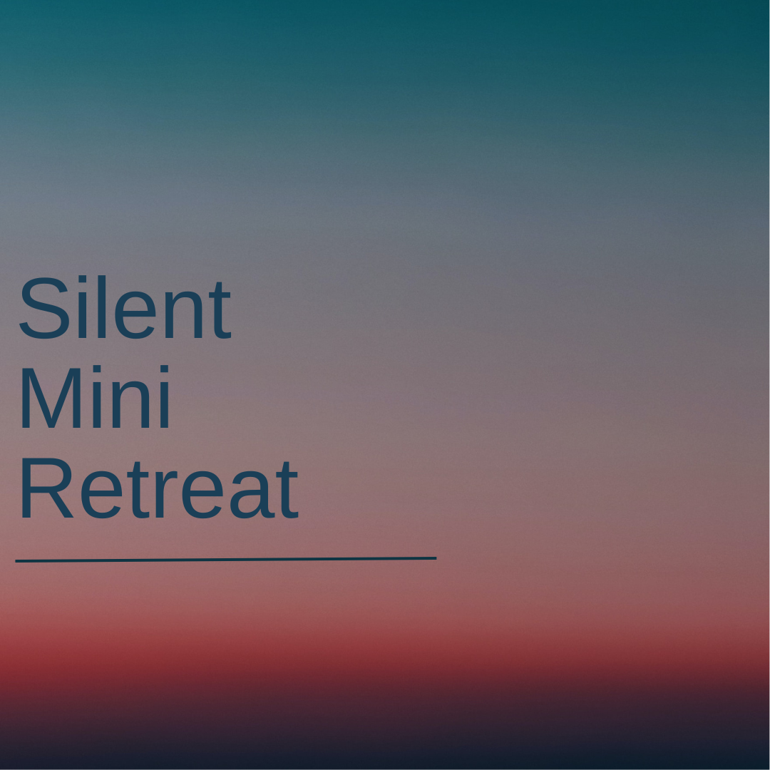 A serene gradient background transitioning from deep blue to soft red with the text "Silent Mini Retreat" in elegant, minimalist font.